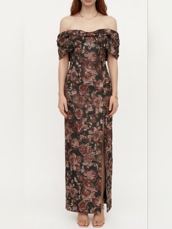 Petal & Pup Dresses & Skirts - Petal & Pup Off-Shoulder Floral Maxi Dress in Brown and Black